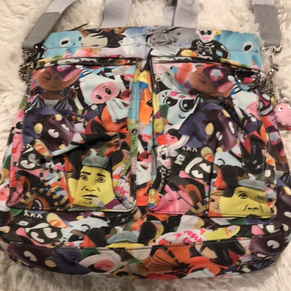 Kidrobot Purse/ Tote/ Satchel with Grey strap Multicored Print Robot messenger - Picture 4 of 14